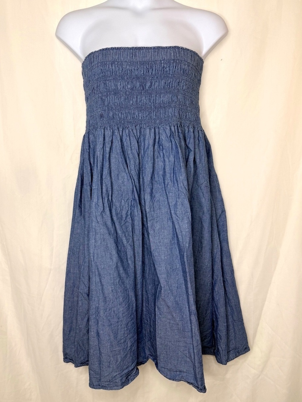 Madewell Smocked Chambray Hemp Tube Dress Blue XL